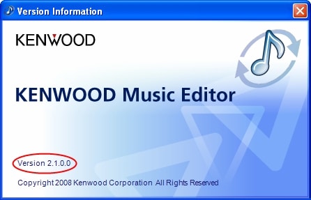 Example: When KENWOOD Music Editor Ver.2.1.0 is installed in the PC, the version is displayed as follows: